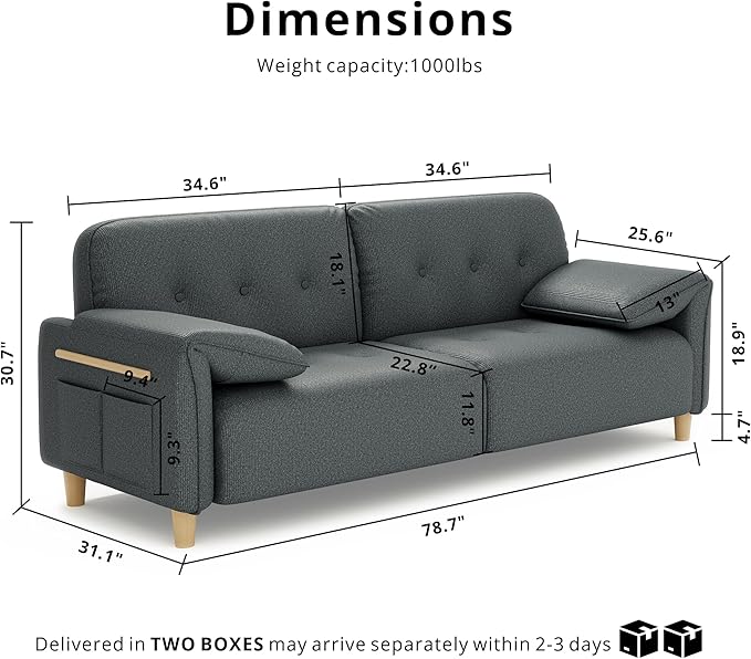 "79" Modern Plush Loveseat Sofa